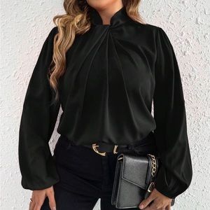 Plus size twist front lantern sleeve blouse